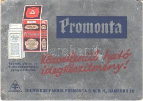1931 Promonta. Közvetlenül ható idegkészítmény! Chemische Fabrik Promonta GmbH Hamburg reklámlapja / Promonta nerve tonic. German sedative medicine advertising card, metallic (EB)