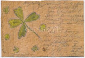 1900 Kézzel rajzolt és festett egyedi lap fakéregből / Custom made hand-drawn and hand-painted wooden card made out of tree bark (szakadás / tear)