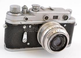 Zorkij szovjet fényképezőgép, Industar 50, 50mm f/3.5 objektívvel, műbőr tokban
