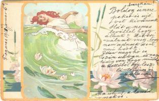 1901 Art Nouveau lady art postcard. litho (kopott sarkak / worn corners)