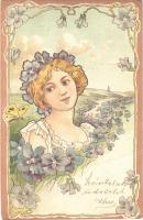 1901 Art Nouveau lady art postcard. Edit. Emile Storch Vienne VI litho (fa)