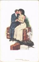 Stolen Sweets. Romantic couple, lady art postcard s: Clarence F. Underwood (EK)
