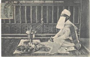 The High Priest of the Parsees (Parsi) performing religious ceremony. Indian folklore (ázott sarkak / wet corners)