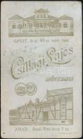 cca 1890 Két gyermek, műtermi keményhátú fotó Csillagi Lajos újpesti műterméből, 10,5×6,5 cm