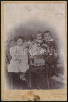 cca 1900 Gyerekek, keményhátú fotó Alfred Adler brassói műterméből, kopottas, foltos, 16×10,5 cm