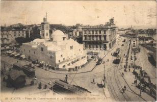 1923 Algiers, Alger; Place du Gouvernement et la Mosquée Djemáa Djedid / Mosque, square, trams (creases)