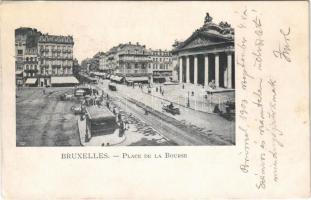 Bruxelles, Brussels; Place de la Bourse / street view,, tram, horse-drawn carriage (EK)