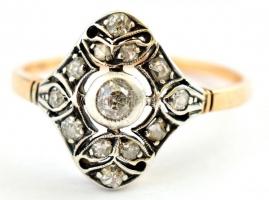 Arany (Au) 14K gyűrű, kövekkel, jelzett, méret: 54, bruttó: 1,9 g