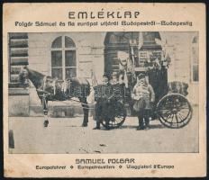 1929 Emléklap Polgár Sámuel és fia európai útjáról Budapestről - Budapestig, foltos, törésnyomokkal