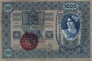 1902. 1000K piros "Magyarország" körbélyegzővel + 1000K mindkét oldal német nyelvű piros &...