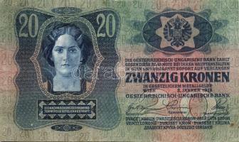 1913. 20K + 20K cseh ellenbélyeggel + 20K piros "Magyarország" körbélyegzővel T:II+,II