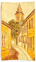 F Zauer jelzéssel: Szentendre. Kézzel festett, plasztikus mázas falikép, hibátlan, 28×17 cm
