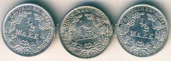 Német Birodalom/Császárság 1915A 1/2M Ag (2x) T:1/2+,2+ pici ph + 1916F T:1/2+ ph összesen 3db