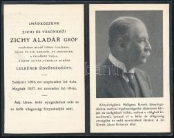 1937 Zichy Aladár gróf, belső titkos tanácsos gyászjelentése