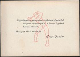 1943 Bp., Lévai Sándor pártszervezeti elnök nyomtatott köszönő kártyája