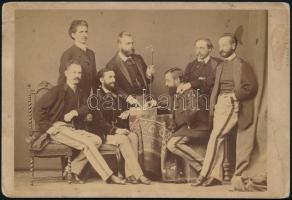 cca 1870 Táblajátékot játszó férfiak, keményhátú fotó Borsos és Doctor pesti műterméből, 10,5×15,5 cm