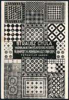 Strausz Gyula mozaiklap, betoncső, kútgyűrű készítő Budapest XI. reklámfotója, hátoldalon árakkal, 13×9 cm