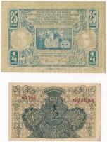Szerb-Horvát-Szlovén Királyság 1919. 1/2D + 1921. 25p / 1/4D T:II,III szép papír  Kingdom of the Serbs, Croats and Slovenes 1919. 1/2 Dinara + 1921. 25 Para / 1/4 Dinara C:XF,F fine paper