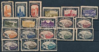 19 db német gyarmatok levélzáró bélyeg stecklapon