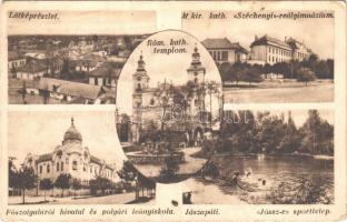 1937 Jászapáti, Római katolikus templom, M. kir. katolikus Széchenyi reálgimnázium, főszolgabírói hivatal, polgári leányiskola, Jössz-e sporttelep (EK)