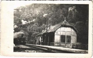 Pestera (Fogaras vármegye), vasútállomás, gőzmozdony, vonat / railway station, locomotive, train. photo (fl)