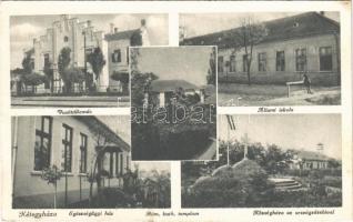 1947 Kétegyháza, vasútállomás, állami iskola, Egészségügyi ház, Római katolikus templom, községháza, országzászló