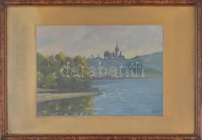 Vass Albert (1896-1969): Vízparti táj (Erdély?). Olaj, karton, jelzett, üvegezett fa keretben, 23×33...