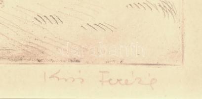 Kiss Terézia (1928- ): Horgász. Rézkarc, papír, jelzett, üvegezett fa keretben, 29×38 cm