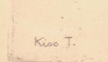 Kiss Terézia (1928- ): Horgász. Rézkarc, papír, jelzett, üvegezett fa keretben, 29×38 cm