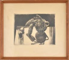 Kiss Terézia (1928- ): Fenyőtobozok. Rézkarc, papír, jelzett, üvegezett fa keretben, 23,5×31,5 cm