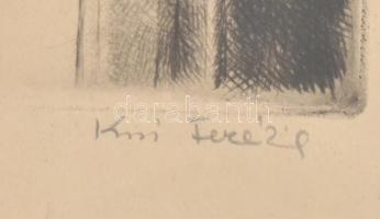 Kiss Terézia (1928- ): Fenyőtobozok. Rézkarc, papír, jelzett, üvegezett fa keretben, 23,5×31,5 cm