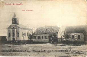 1918 Retteg, Reteag; Római katolikus templom, Szöllősy György üzlete / Catholic church, shop (fa)