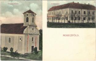 1909 Móricföld, Móriczföld, Maureni; Templom, Iskola / Kirche, Schule / church, school (EK)