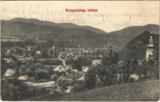 1915 Aranyosbánya, Offenbánya, Baia de Aries, Ofenbaia; látképe, templom / general view, church (fl)