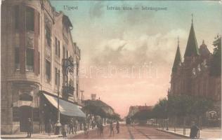 1917 Budapest IV. Újpest, István utca, Otthon kávéház, üzlet. Marton J. Kálmán kiadása
