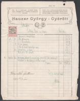 1921 Győr, Hauzer György Fémárugyár díszes fejléces számlája, okmánybélyeggel