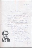 1993 Fodor András (1929-1997) költő, esszéíró, szerkesztő, könyvtáros, az írószövetség korábbi alelnökének (1991-1996) saját kézzel írt levele Lévay Erzsébetnek