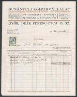 1926 Győr, Dunántúli Kőiparvállalat fejléces számlája, okmánybélyeggel