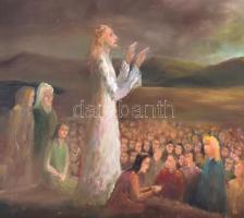 Jelzés nélkül: Hegyi beszéd. Olaj, farost, 60x80 cm