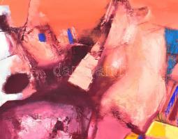 Papp Gábor (1936-): Táj rózsaszínben. Olaj, farost, jelzett, hátoldalán Képcsarnok Vállalat sérült c...