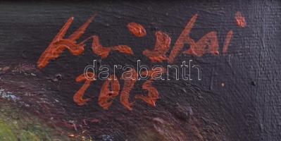 Krizbai Sándor (1949-): Női portré, 2013. Olaj, vászon, jelzett, hátoldalán autográf felirattal. 70x...