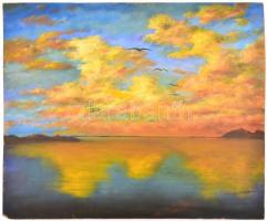 Hankó L jelzéssel: Tengerparti naplemente. Olaj, farost. Bal alsó sarkában sérült. 50x60 cm