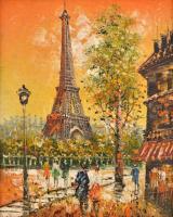 Olvashatatlan jelzéssel: Párizsi forgatag. Olaj, karton. Fa keretben, 26×20,5 cm
