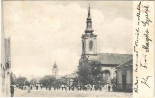 1908 Perlasz, Perlez; Fő utca, templomok / main street, churches (r)
