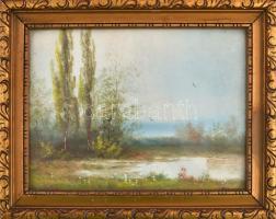 Olvashatatlan jelzéssel: Felröppenő madarak. Olaj, karton. Üvegezett fa keretben, 18×24 cm