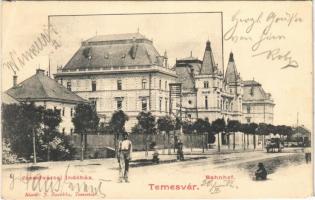 1902 Temesvár, Timisoara; Józsefvárosi indóház, vasútállomás. Raschka kiadása / Bahnhof / Iosefin railway station (EB)