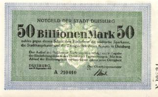 Német Birodalom/Weimari Köztársaság/Duisburg 1923.9.25. 50.000.000.000.000M (50 Billió) T:I- Kis saroktörés R!