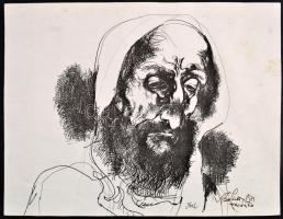 Szász Endre (1926-2003): Arckép. Ofszetnyomat, papír, jelzett a nyomaton =Szász Endre 971 Toronto) és ceruzával. Lap széle kissé foltos, lapméret: 29×37 cm