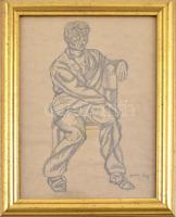 Moholy-Nagy jelzéssel: Ülő férfi. Ceruza, papír. Üvegezett fa keretben. 30x21,5 cm.