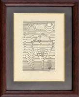 Vasarely jelzéssel: Kompozíció. Ofszet nyomat, papír. Üvegezett fa keretben. 14x9 cm